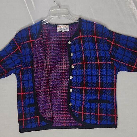 Vintage Y2K 90s TALLY-HO Women's Cardigan Sweater Coatigan Tartan Plaid - Picture 6 of 10